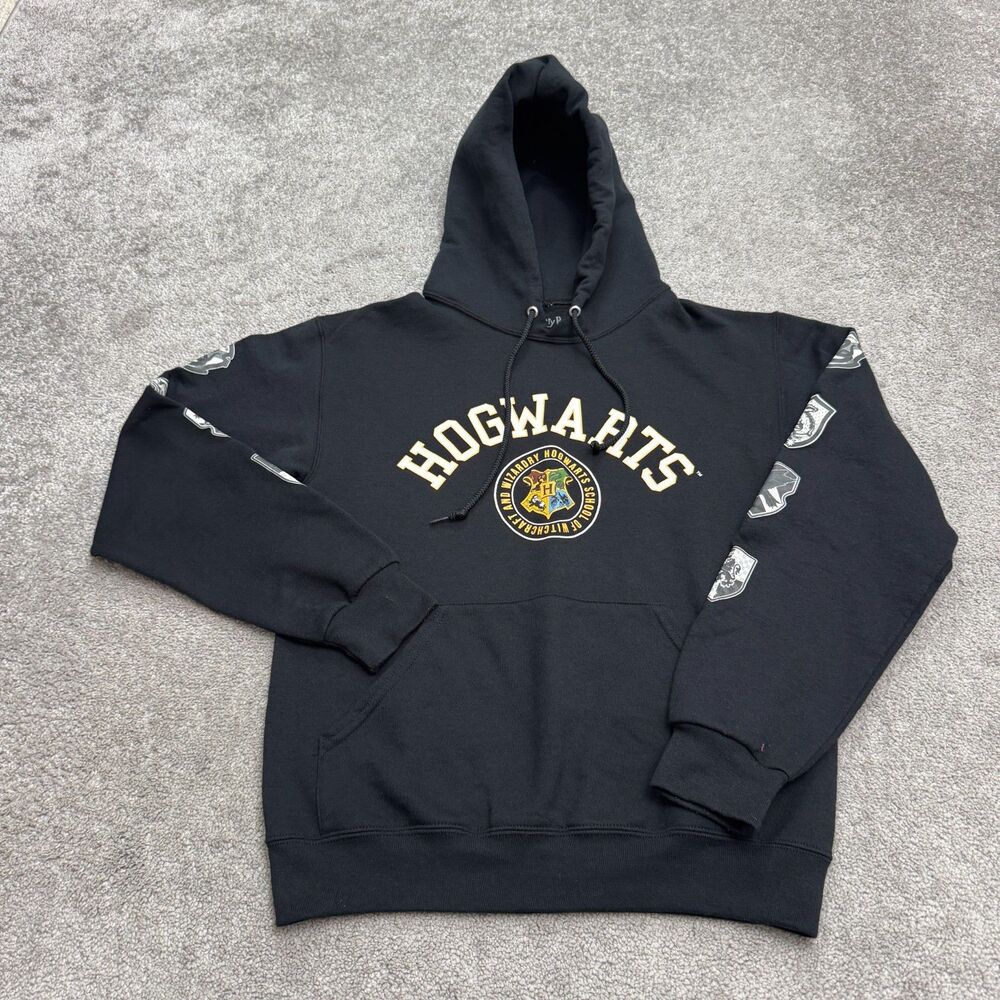 Harry Potter Hogwarts Hoodie Pullover Sweatshirt Mens Small Black Fleece Wizard